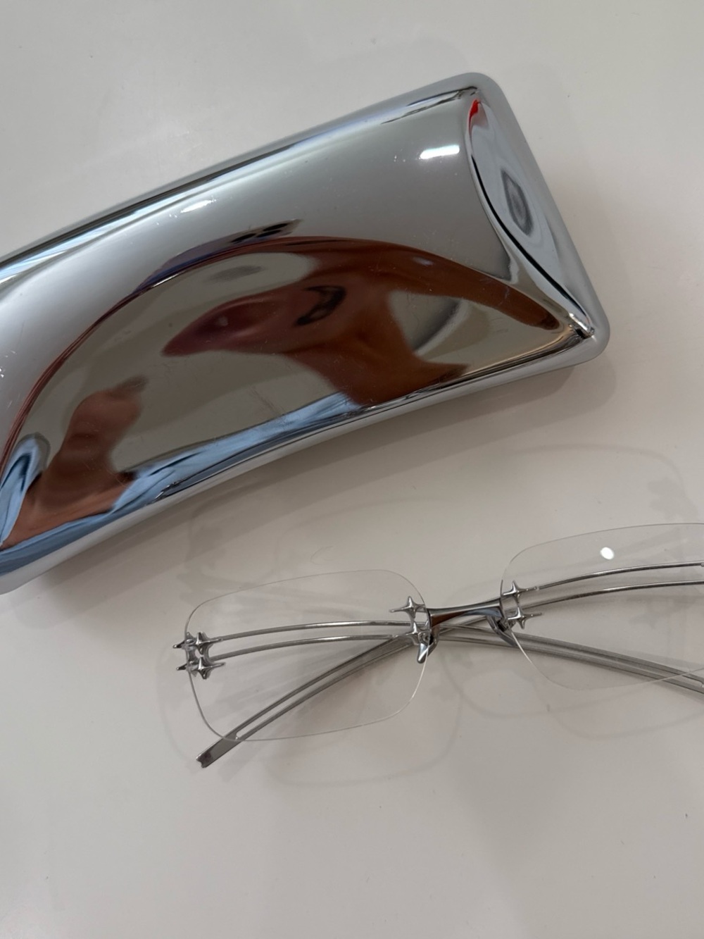 Gentle monster Rimless Silver Metal Frame Glasses with Chrome Case